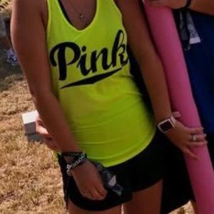 PINK neon yellow racer back tank.